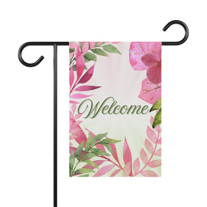 Welcome Pink & Green Plants Garden Flag