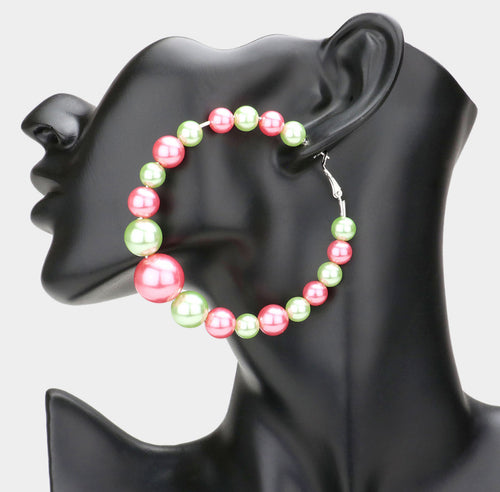 Pink & Green Large Pearl Earrings