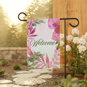 Welcome Pink & Green Plants Garden Flag
