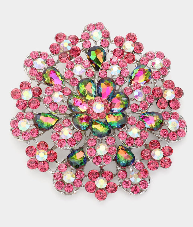 Oversized Flower Crystal Pave Pin Brooch