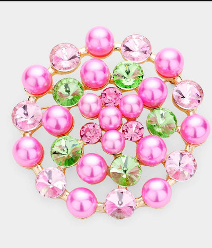 Pearl Round Crystal Accented Pin Brooch
