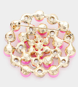 Pearl Round Crystal Accented Pin Brooch