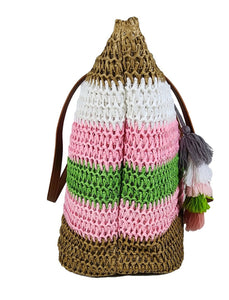 Color Block Straw Tassel Tote Bag